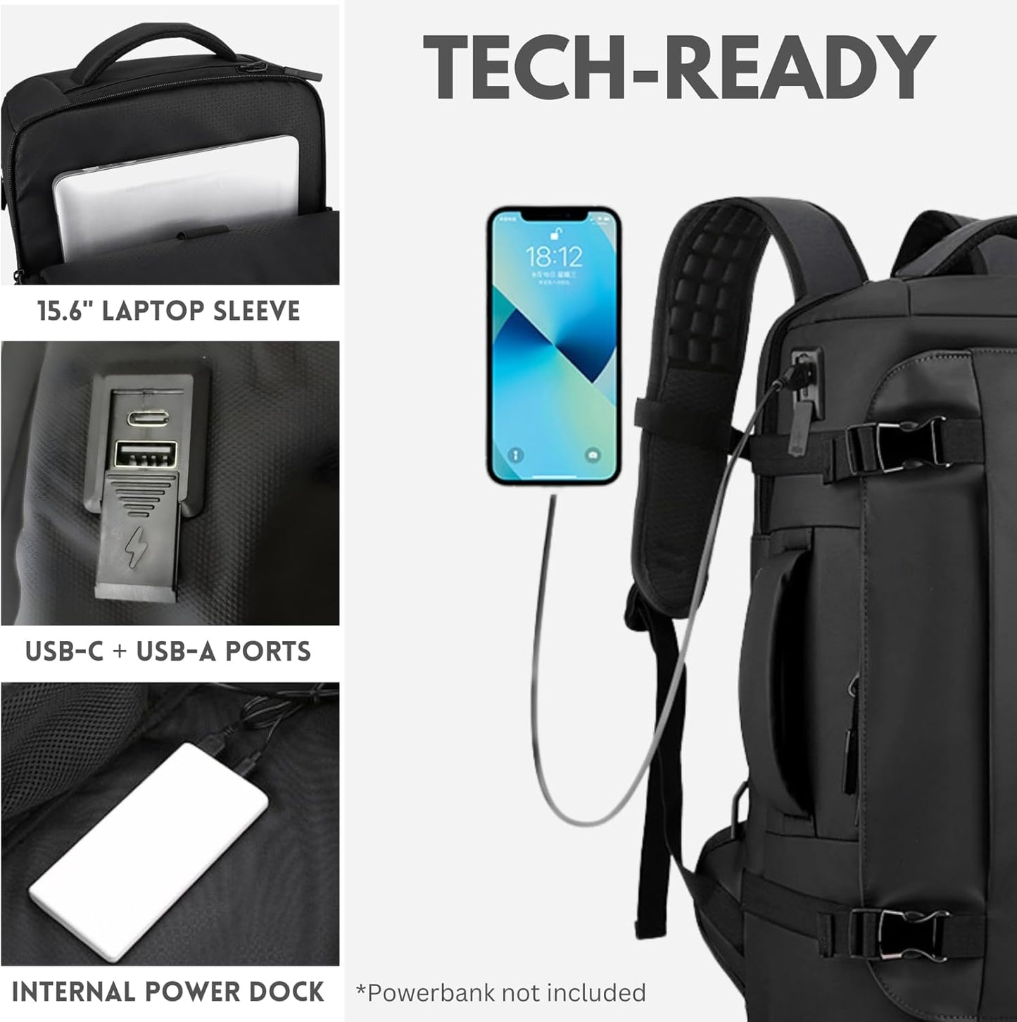 Waterproof 15 Laptop Backpack with USB Charging Port