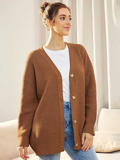 Large Open Front Button Cardigan Sweater
