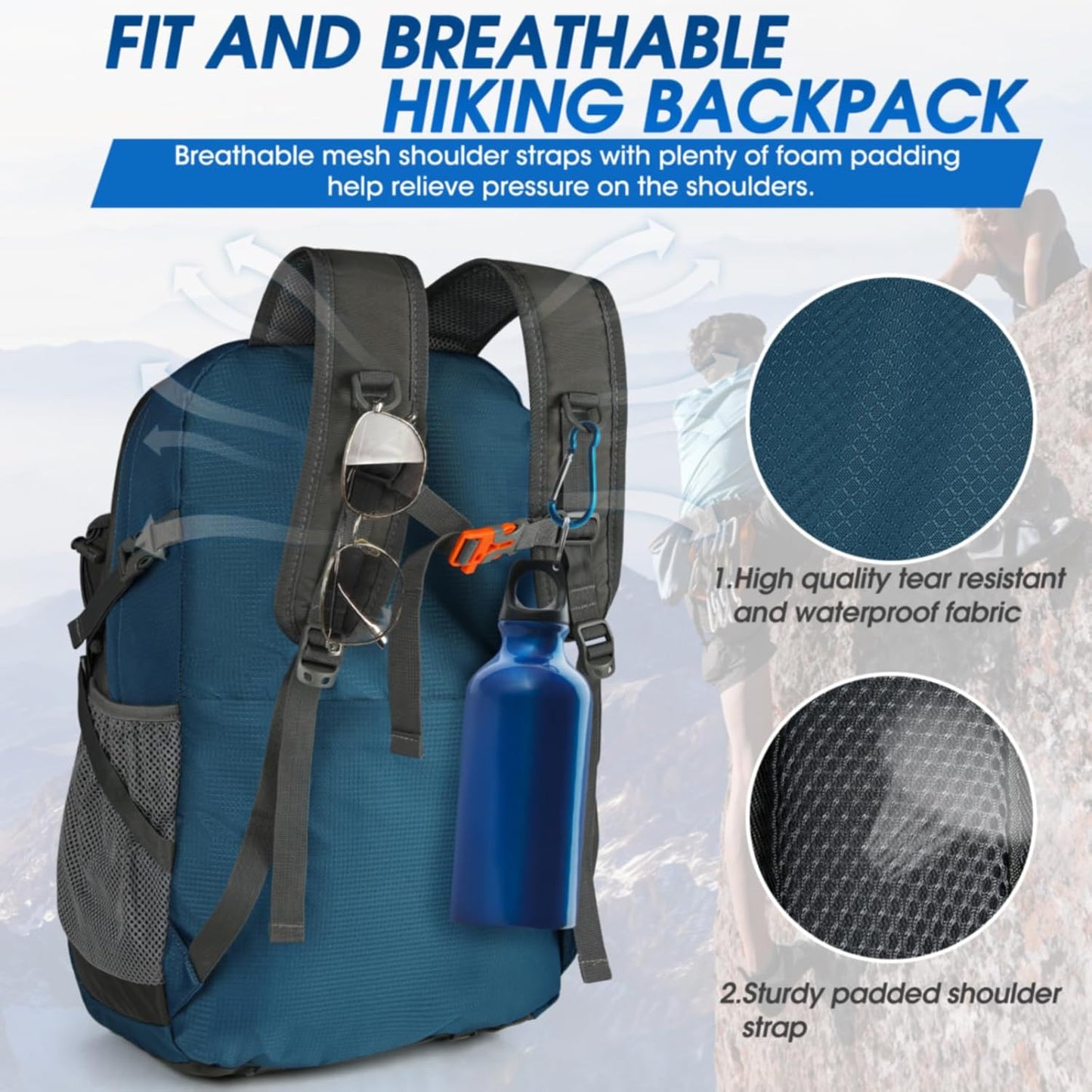 Compact 40L Water Resistant Hiking Backpack