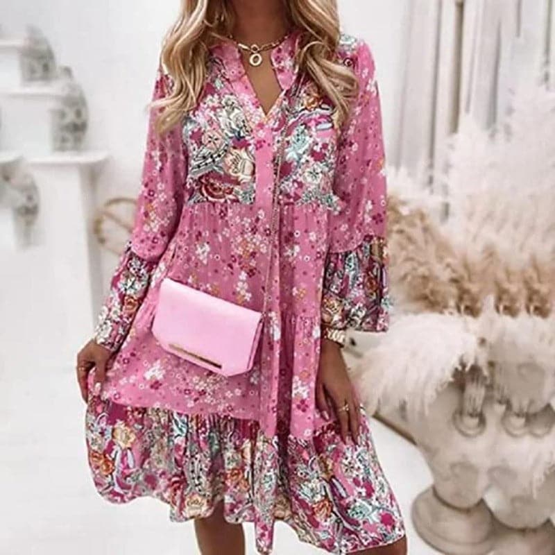 Colorful V-Neck Women's Summer Dress - Nocini