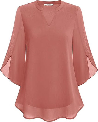 Ladies' Flowy Chiffon Ruffle Blouse
