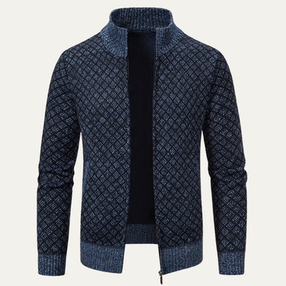 Warm Mens Plaid Zip Up Cardigan Sweater