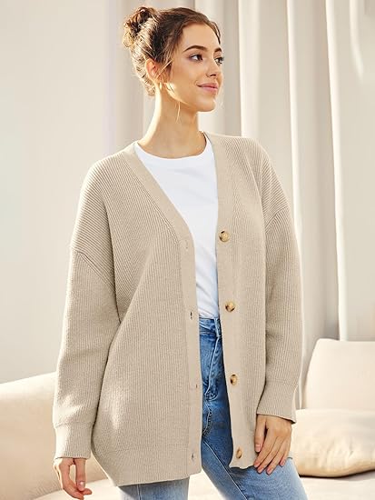 Large Open Front Button Cardigan Sweater - Olytrend