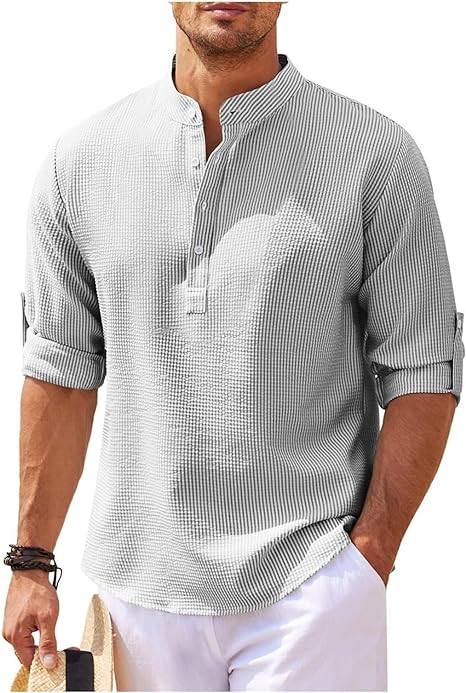 Casual Fit Men's Cotton Shirt with Roll Up Sleeves