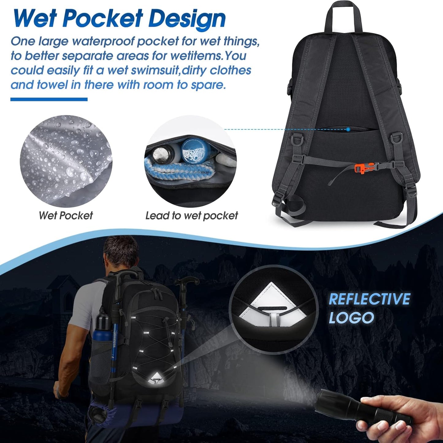 Compact 40L Water Resistant Hiking Backpack