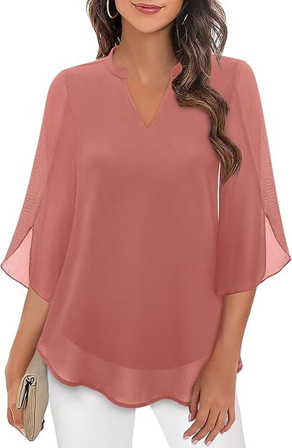 Ladies' Flowy Chiffon Ruffle Blouse