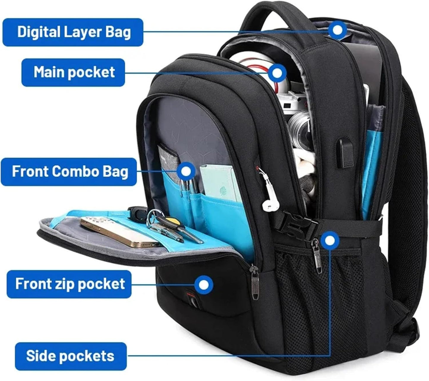 Durable Laptop and Travel Rucksack with Multiple Pockets