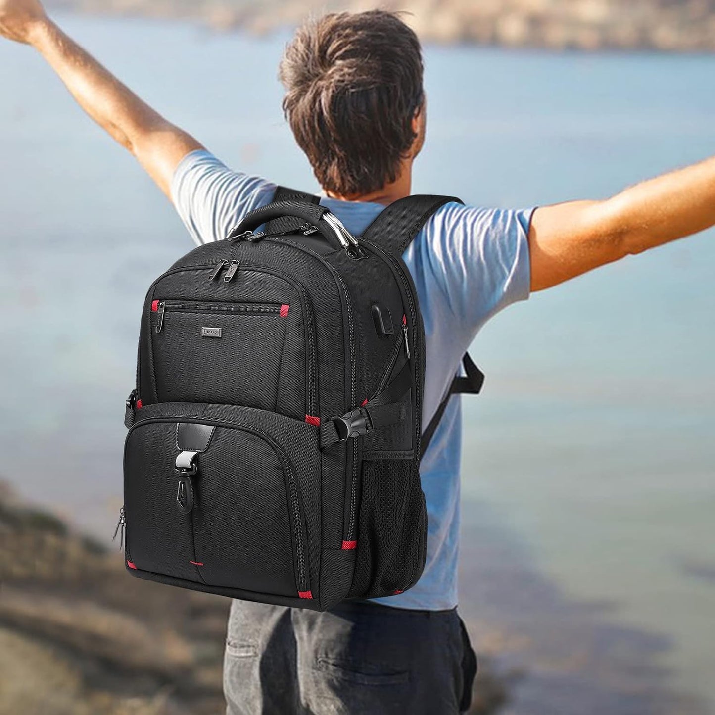 Large Waterproof Travel Backpack with Laptop Sleeve and USB - Pexav