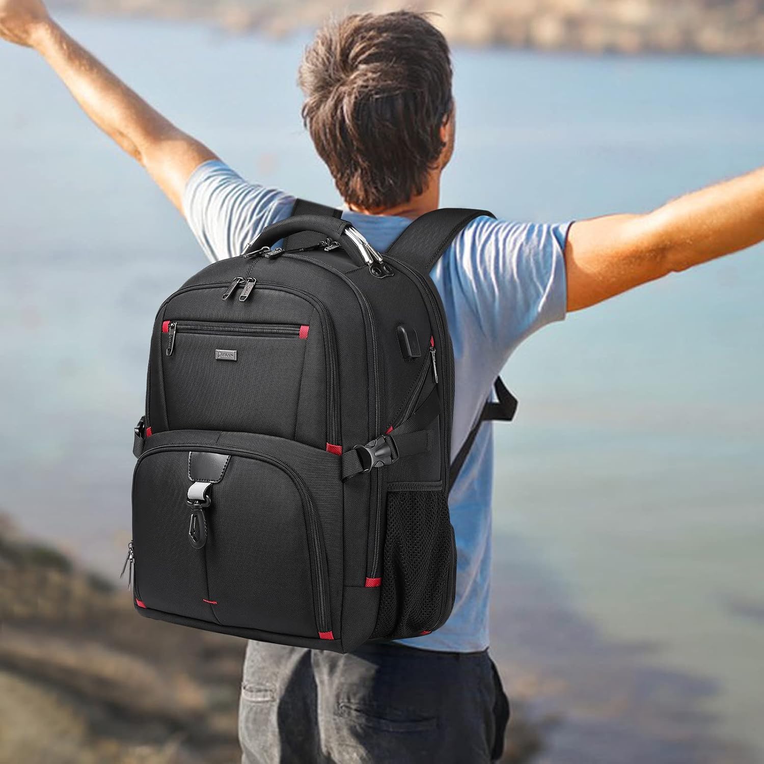 Large Waterproof Travel Backpack with Laptop Sleeve and USB - Pexav