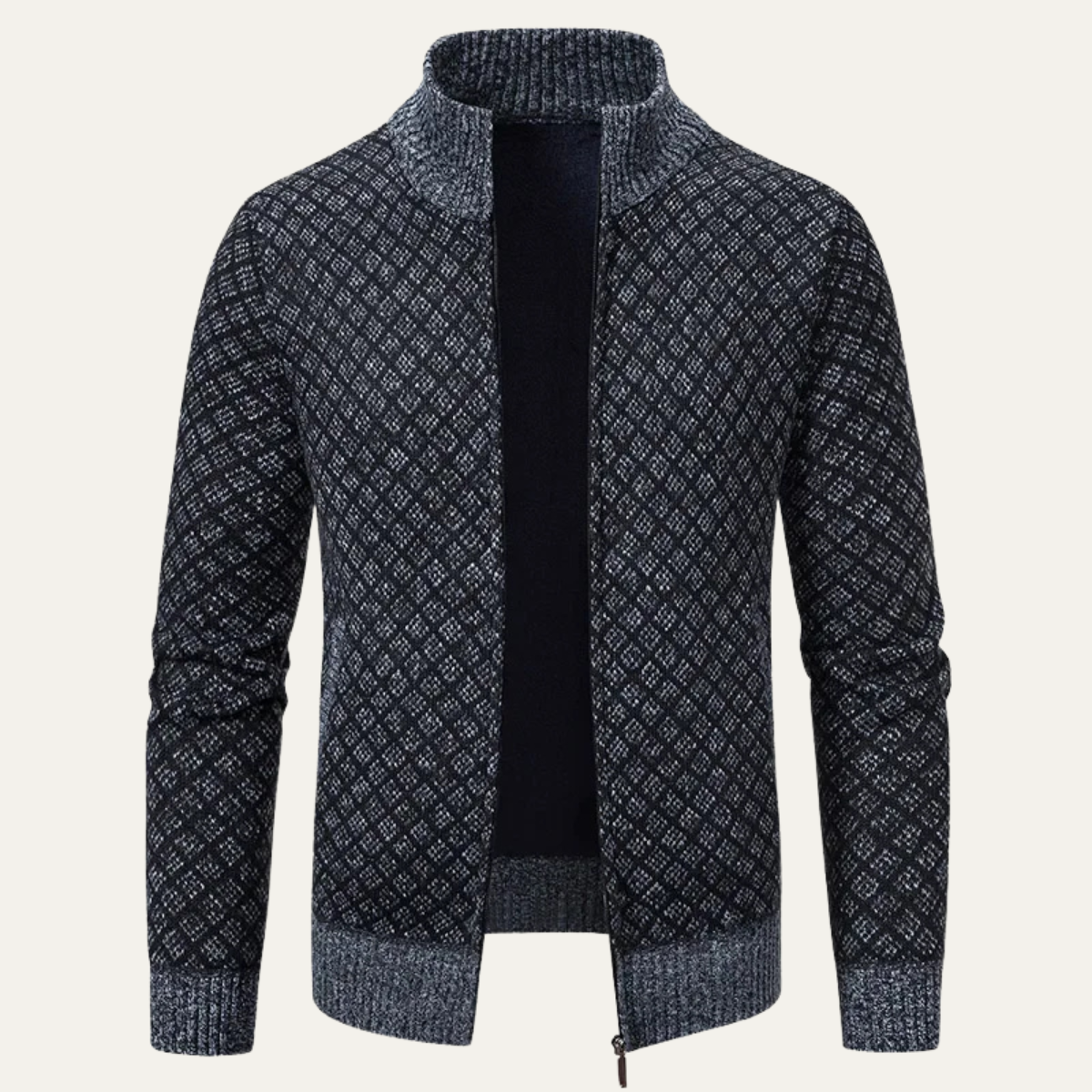 Warm Mens Plaid Zip Up Cardigan Sweater