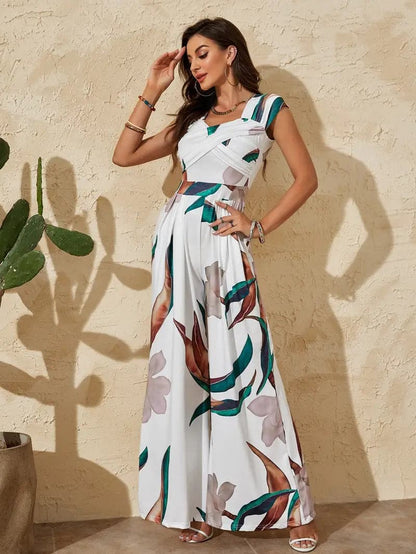 Women Dress - Sleeveless with Wide Straps - Flowy Effect - Wide Legs - Light and Elegant