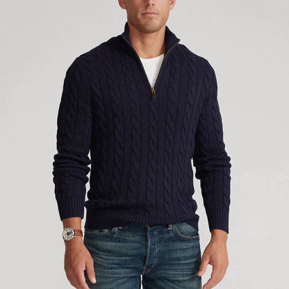 Men's Thick Cable Knit Zip Sweater