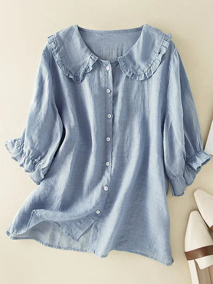 Relaxed Fit Women's Casual Ruffle Collar Blouse