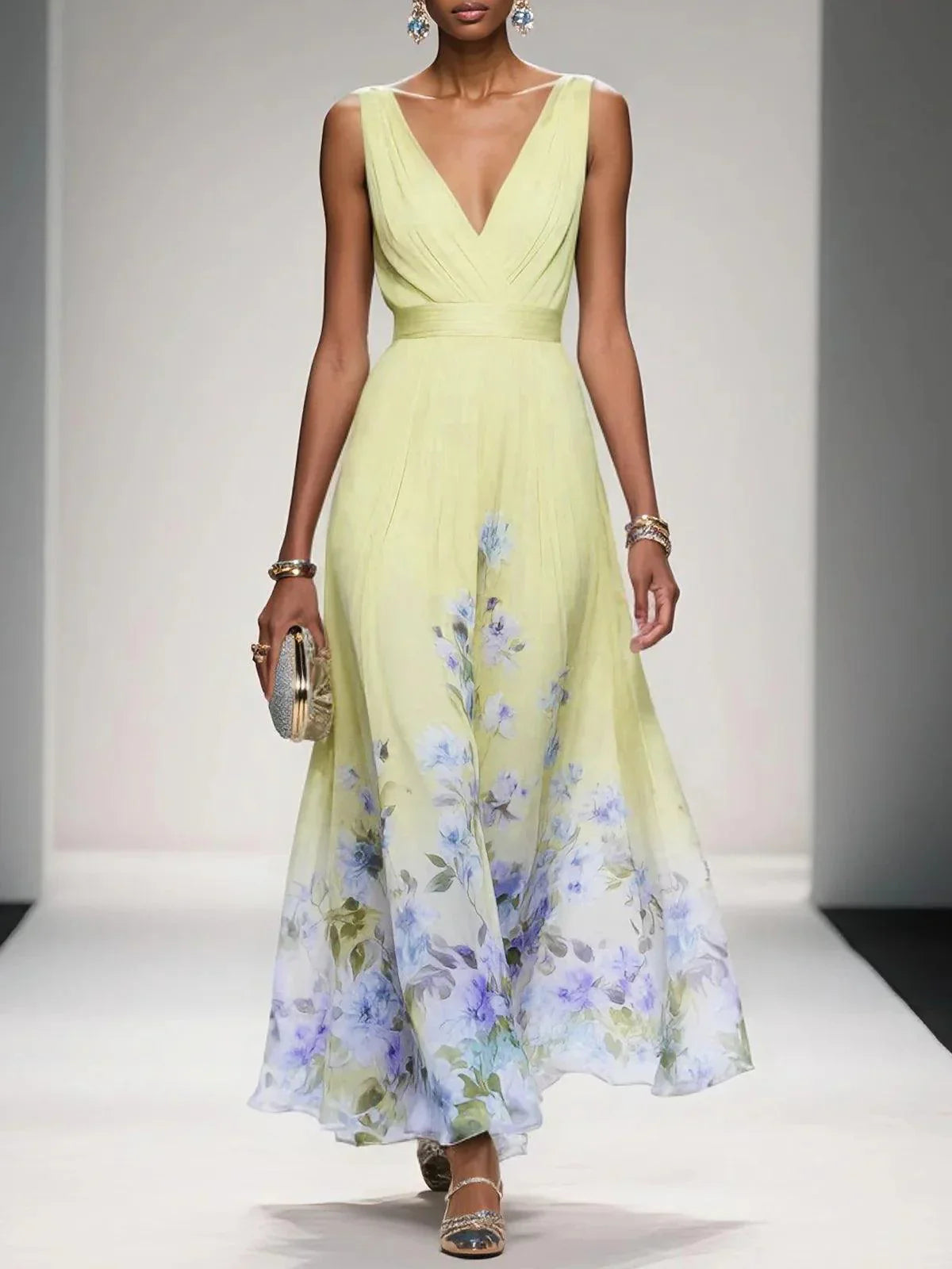 Pastel Blue Flower Maxi Dress