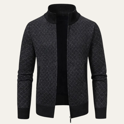Warm Mens Plaid Zip Up Cardigan Sweater - Nocini