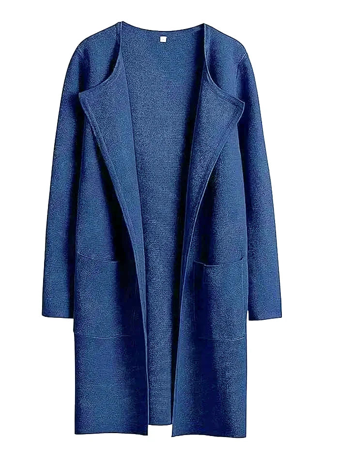 Casual Knee Length Women's Coat with Wide Lapels