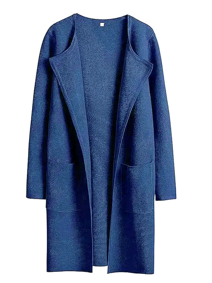 Casual Knee Length Women's Coat with Wide Lapels