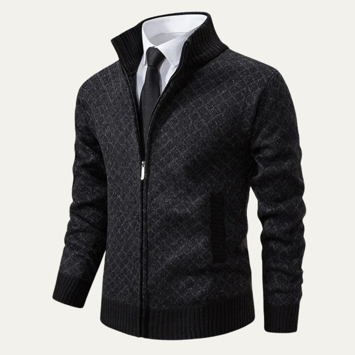 Warm Mens Plaid Zip Up Cardigan Sweater