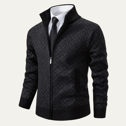 Warm Mens Plaid Zip Up Cardigan Sweater