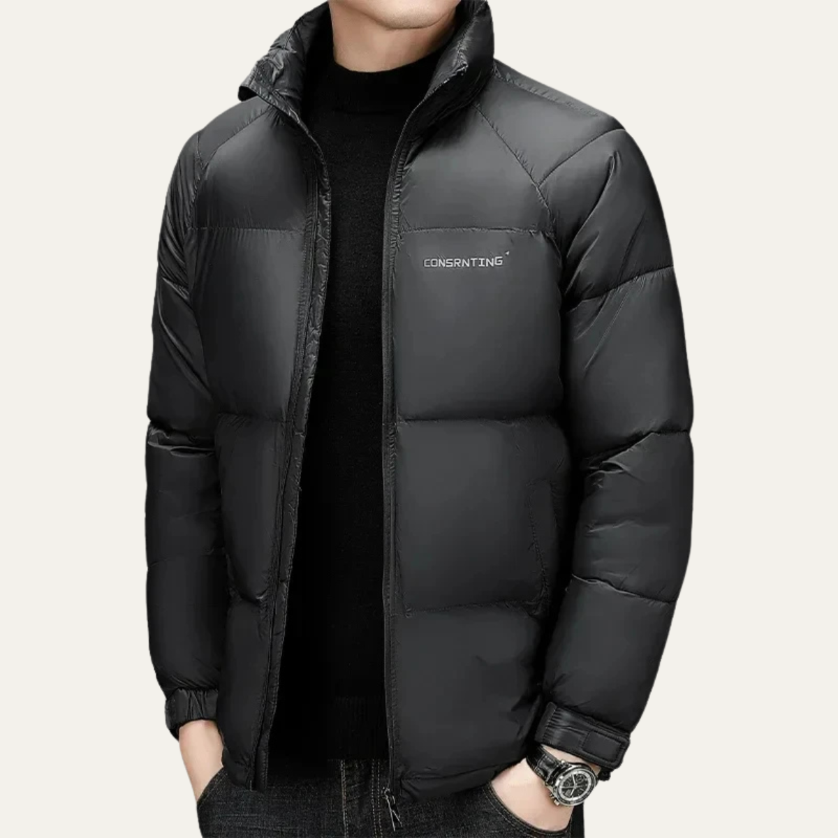Slim Black Down Filled Insulated Puffer Coat