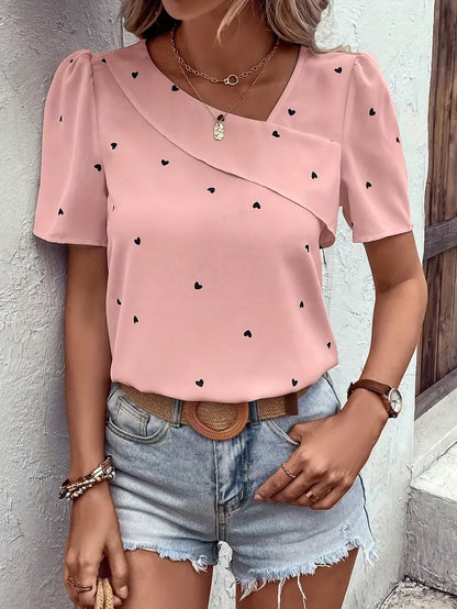 Casual Loose Fit Heart Pattern Blouse - Nocini