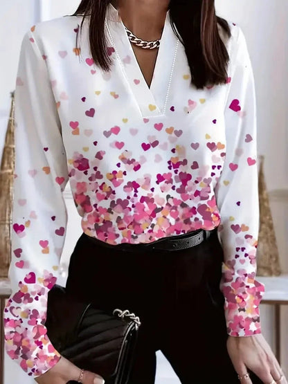 Women's Casual V-Neck Blouse with Floral Pattern - Nocini