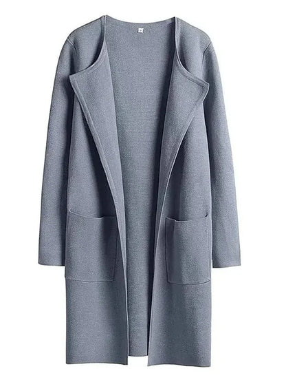 Casual Knee Length Women's Coat with Wide Lapels