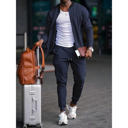 Relaxed Fit Men's Zip Up Track Suit Set