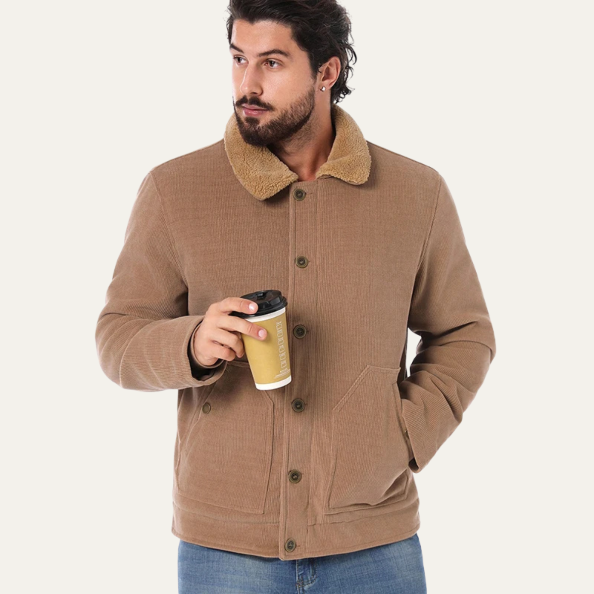 Warm Mens Corduroy Fleece Lined Jacket