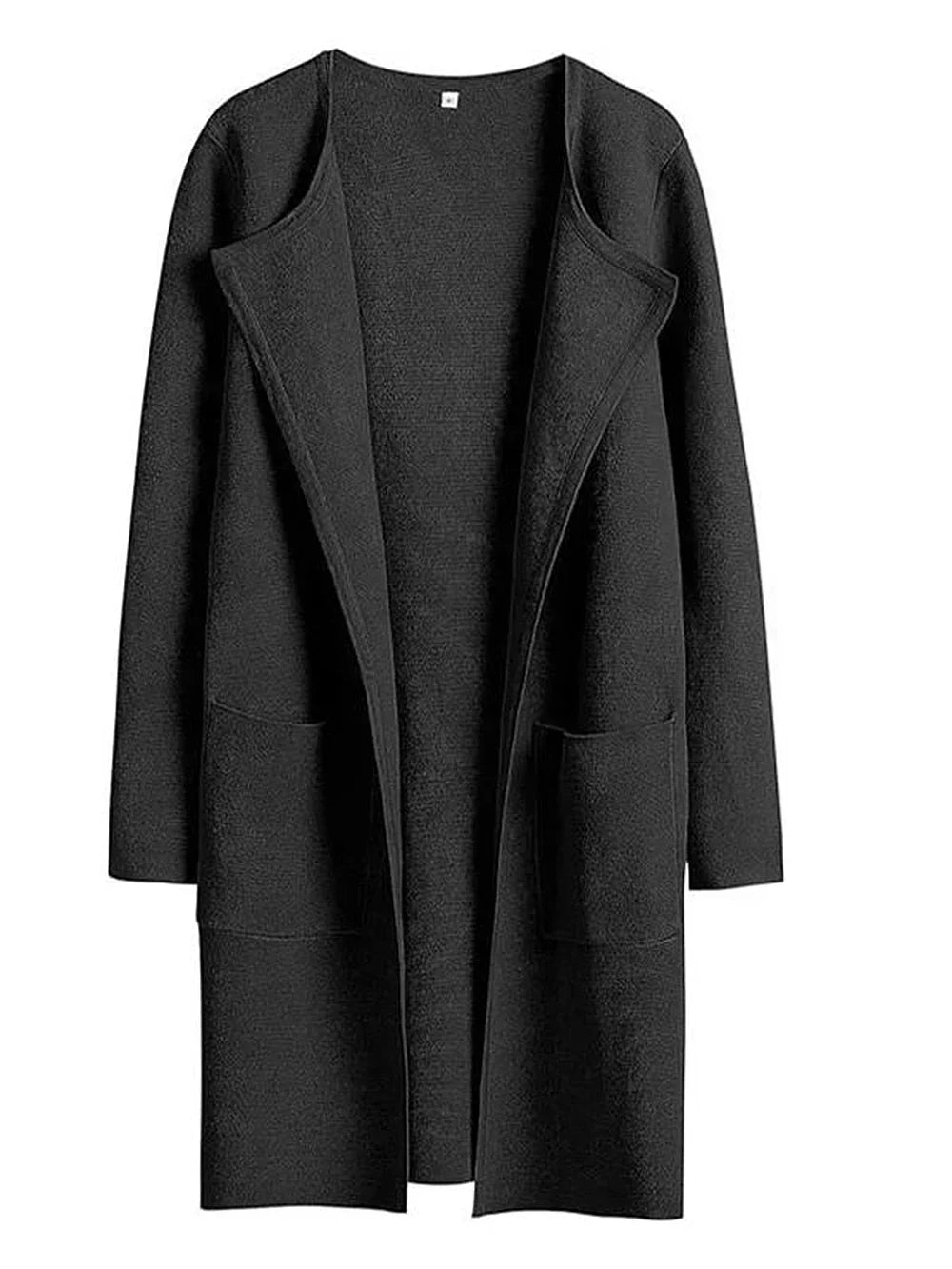 Casual Knee Length Women's Coat with Wide Lapels