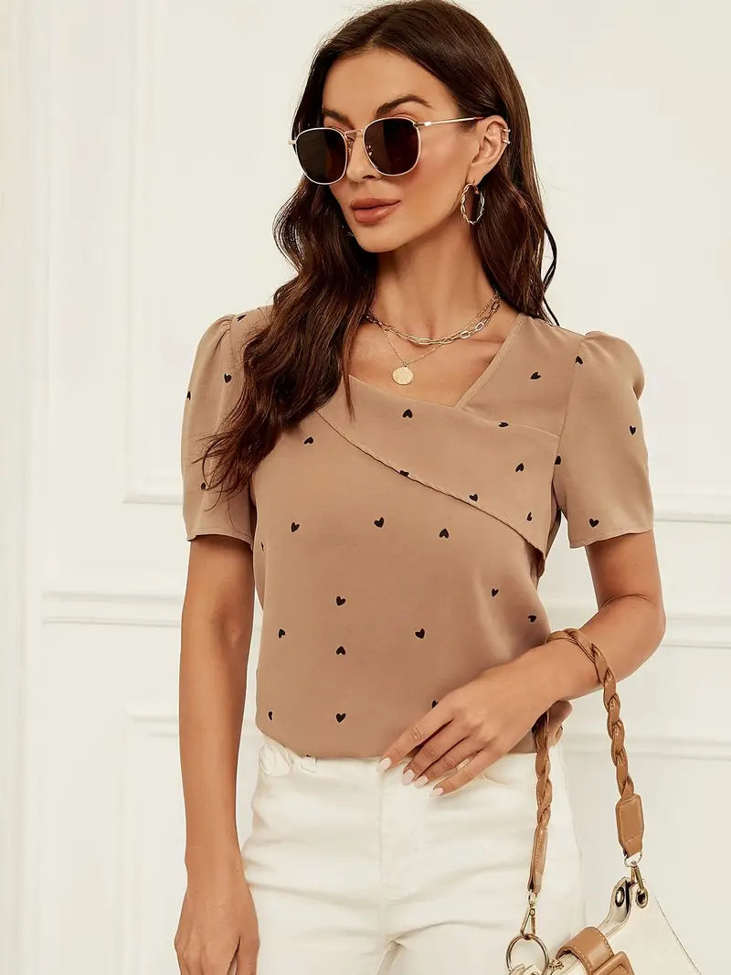 Casual Loose Fit Heart Pattern Blouse