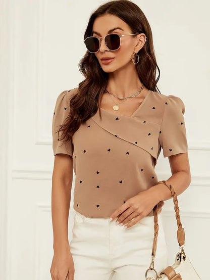Casual Loose Fit Heart Pattern Blouse