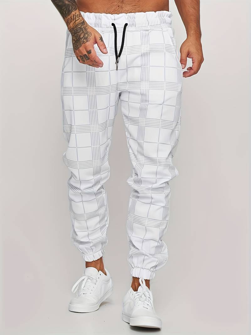 Street Style Checked Slim Fit Pants for Men