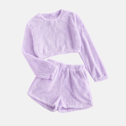 Cozy Women's Fleece Lounge Set with Top and Shorts