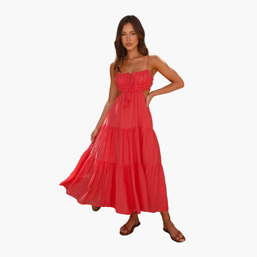 Flowy Long Dress for Women - Chic Tie Front Style