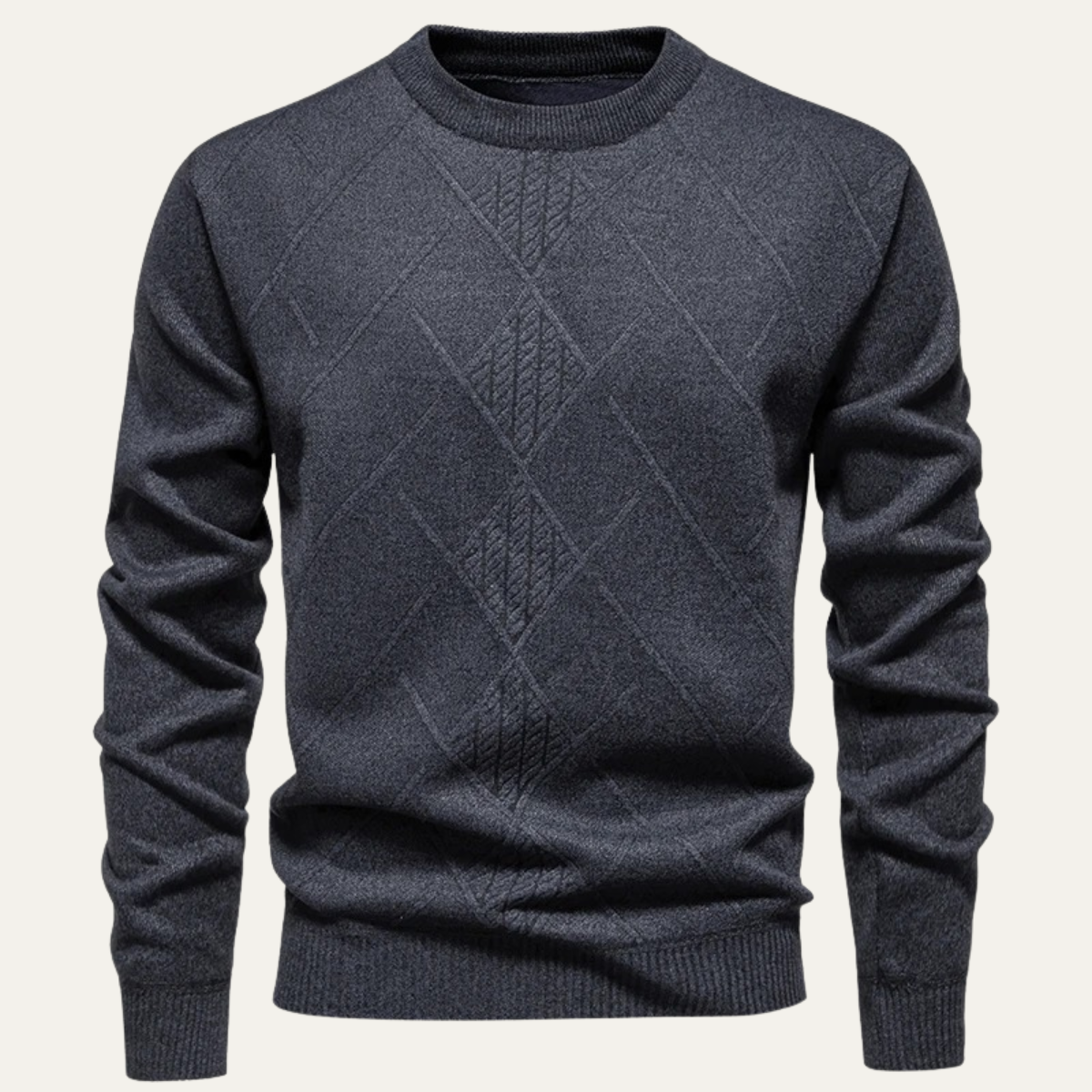Cozy Men's Diamond Pattern Crew Neck Sweater
