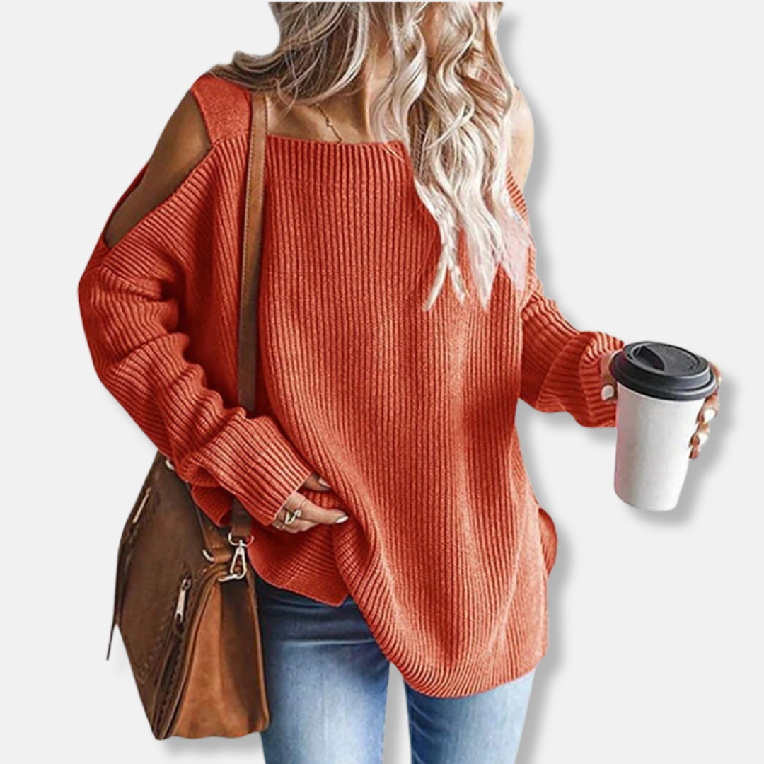 Relaxed Fit Open Shoulder Knit Sweater