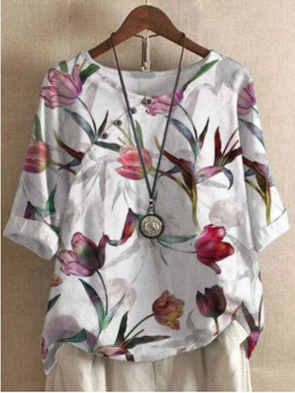 Casual Floral Women's Blouse with Button Front