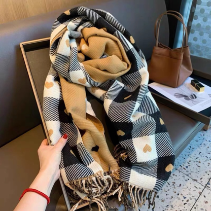 Cozy Soft Checked Fringed Winter Scarf