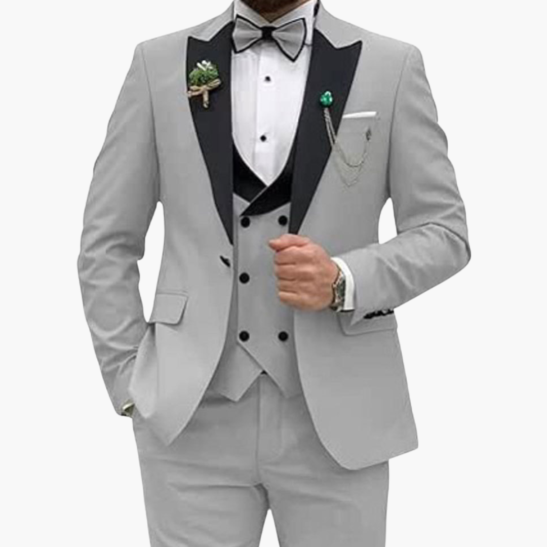 Slim Fit Men's 3 Piece Suit with Contrast Lapels