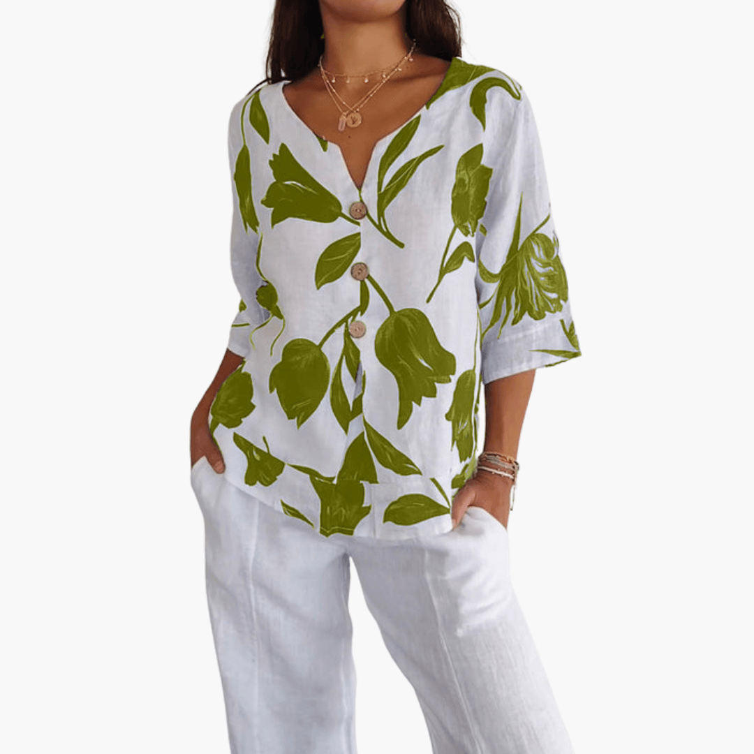 Ladies' Pretty Flower V-Neck Shirt