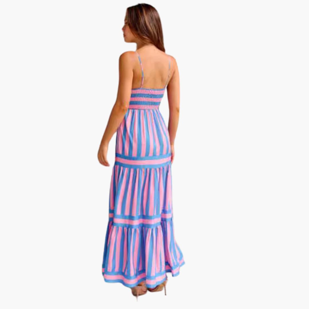 Women's Long Striped Sundress with Adjustable Straps