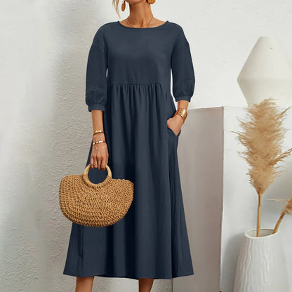 Relaxed Fit Patchwork Midi Dress Comfortable Everyday Wear