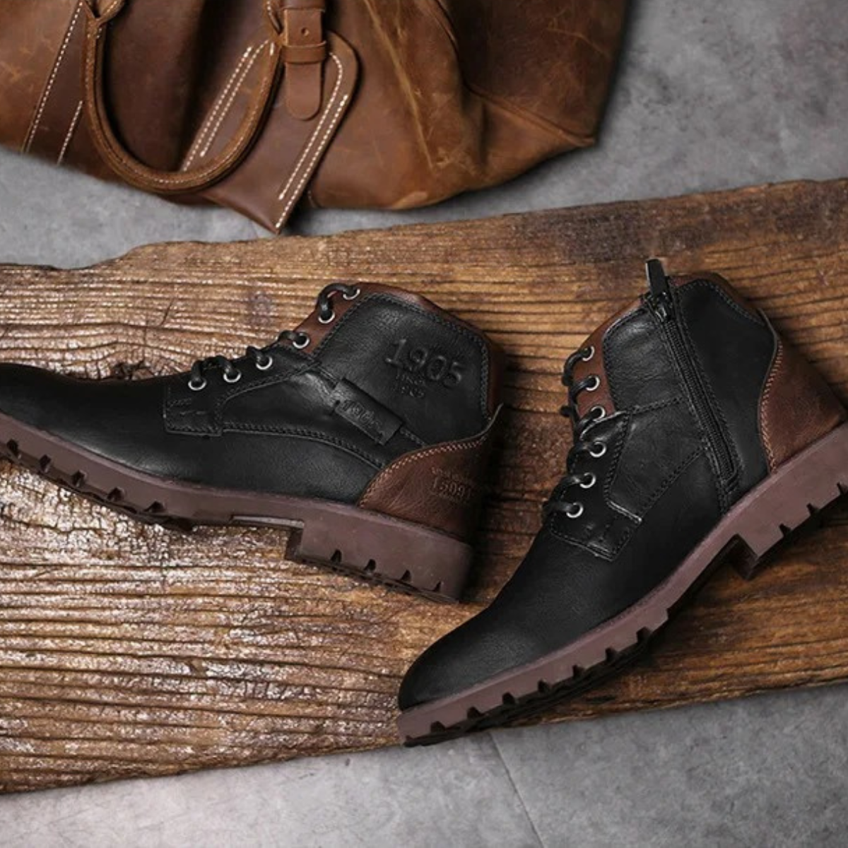Tough Leather Military Style Ankle Boots