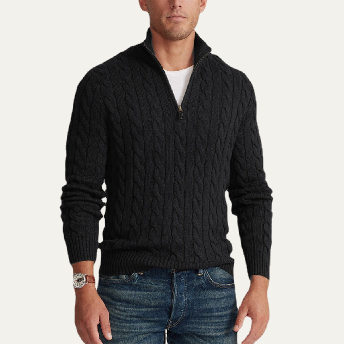 Men's Soft Knit Cable Crew Neck Sweater
