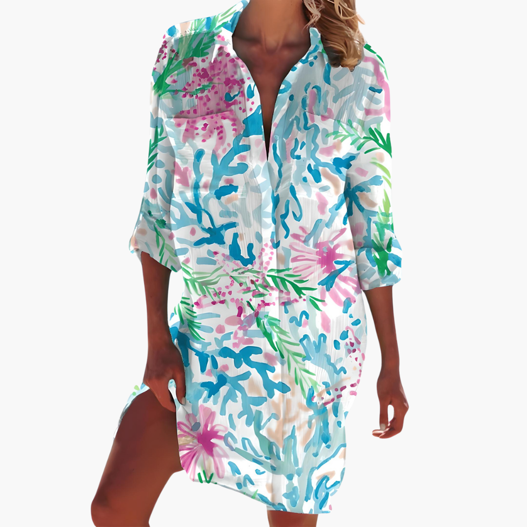 Ladies Long Sleeve Button Front Dress