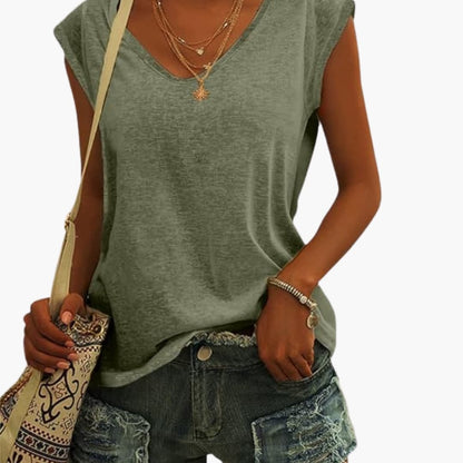 Ladies' Relaxed Fit V-Neck Tee with Short Sleeves - Olytrend