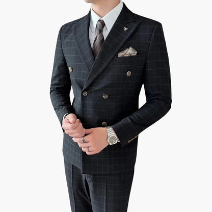 Classic Mens Checked Suit with Lapel Collar