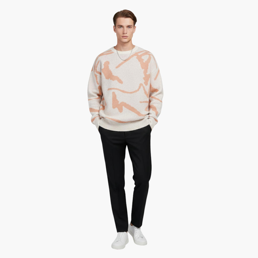 Men's Graphic Crew Neck Ribbed Sweater