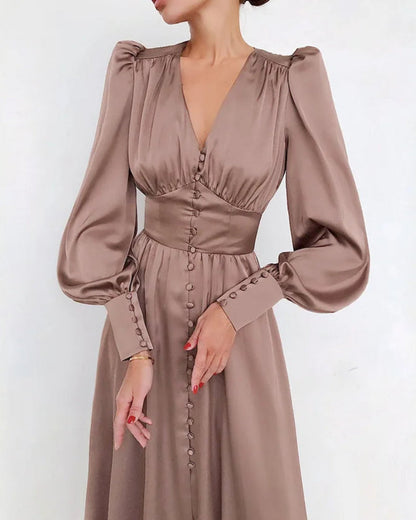 Luxurious Satin V Neck Evening Gown for Women